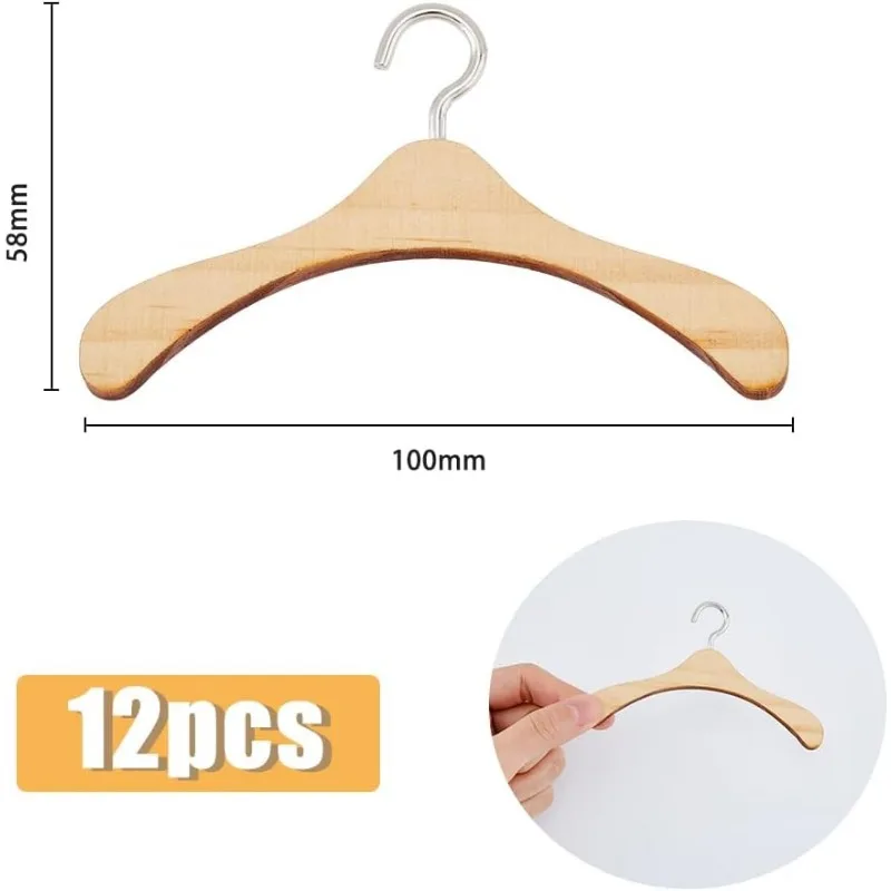 12Pcs 10cm Wide Natural Wood Doll Clothe Hanger Navajo White Doll Dress Hanger Mini Pet Coat Hanger Doll Closet Accessories