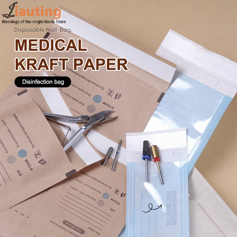 Sac en papier Kraft auto-scellant, 10 pièces, sac de désinfection jetable, outils pour ongles, stérilisateur, sacs de manucure, pochette de stérilisation