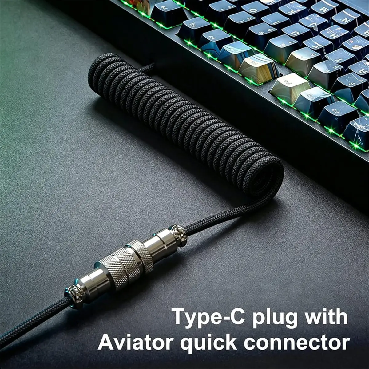 Premium Coiled USB C Cable for Gaming Keyboard, Double-Sleeved Mechanical Keyboard Cable with Detachable Metal