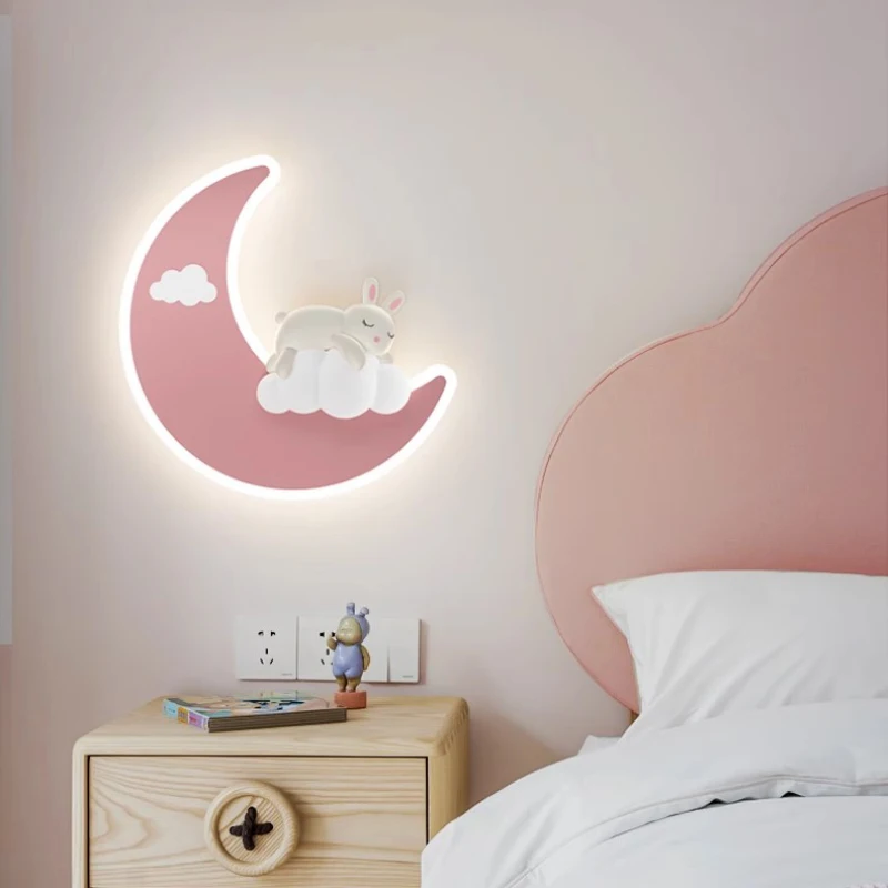 

Cute Children's Room Moon Cloud Wall Lamps LED White Rabbit Bear Lamp Warm Nursery Baby Room Boy Girl Bedroom Bedside Wall Light