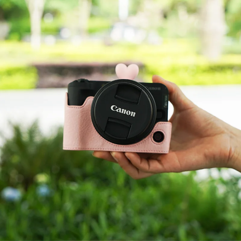 New R50V Lychee Pattern Camera Case with Shoulder Strap for Canon R50v Camera Half Base Protective Base
