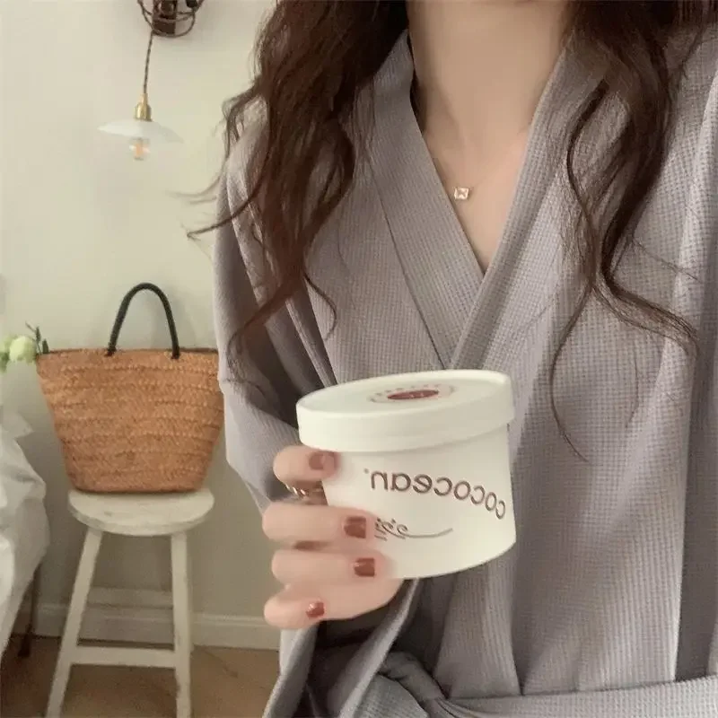 Long Robes Women Solid Simple Casual Fit Comfortable Breathable Homewear Pockets Elegant Korean Style  Sleeve Leisure Robe