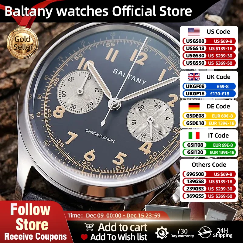 Retro Chronograph S5034 Quartz Multifunction White Enamel Dial Swiss Yellow Oil Lume 5ATM Waterproof Tachymeter Chrono Watches