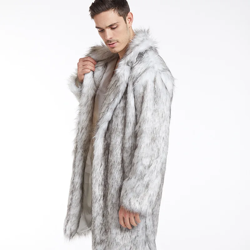 Winter Short Thick Warm Hairy Shaggy Faux Raccoon Fur Coat Men Long Sleeve High Quality Luxury Fluffy Jacket