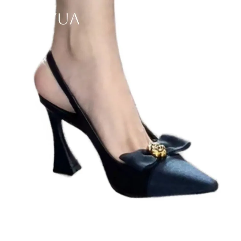 Bow High Heels Shoes Sexy Pointed Toe Women Sandals Slingback 2025 Trend Summer Shallow Pumps Elegant Dress Sandalias De Mujer