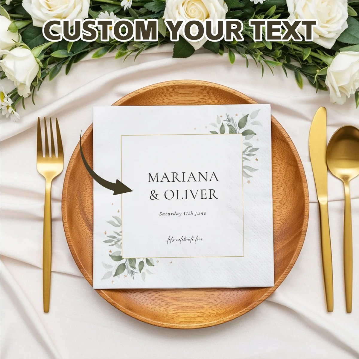 

Personalized Paper Napkins for Wedding Custom Napkins of Your Text Elegant Disposable Napkins of Plant,for Baby Shower Hen Party