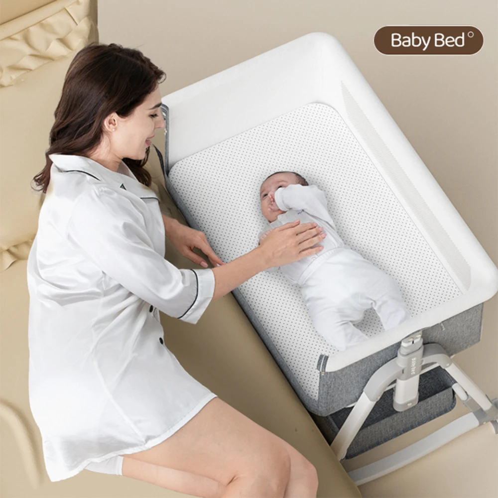 Portable Movable Crib Can Be Folded High and Low Adjustable Splicing Bed Modern Simple Baby Cradle Bed