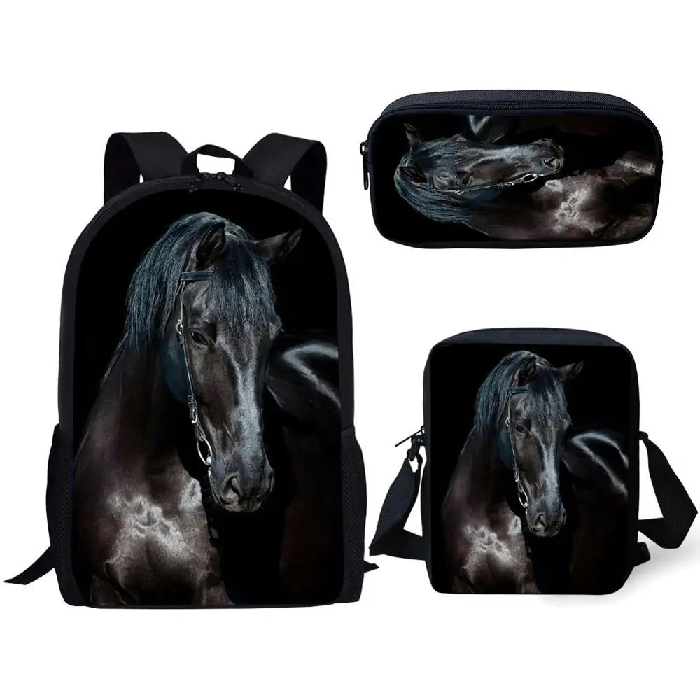 2026 Cartoon Creative Horse 3D Print 3pcs/Set School Student Bookbag Fashion Travel Laptop Daypack Shoulder Bag Pencil Case