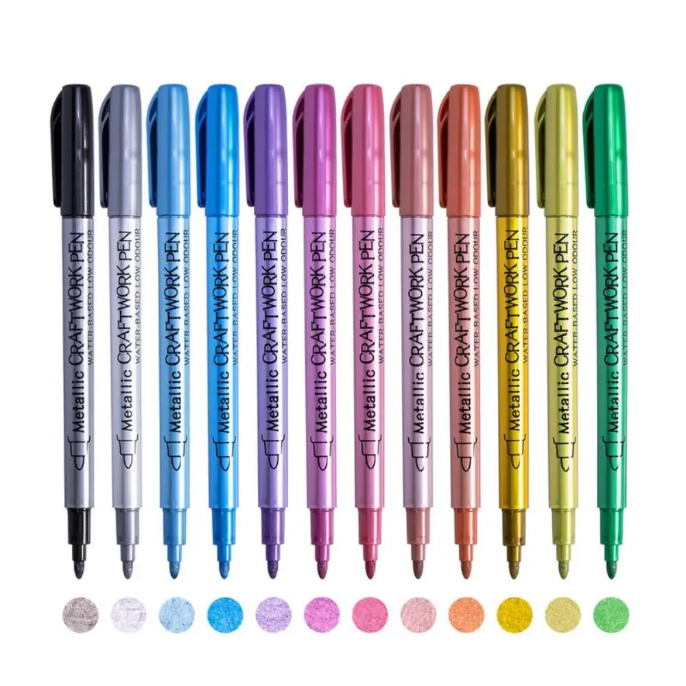 

12Pcs/Set Colourful Metallic Markers Pens New Glitter DIY Writing Drawing Pens Rock Painting Signature Doodle Pen