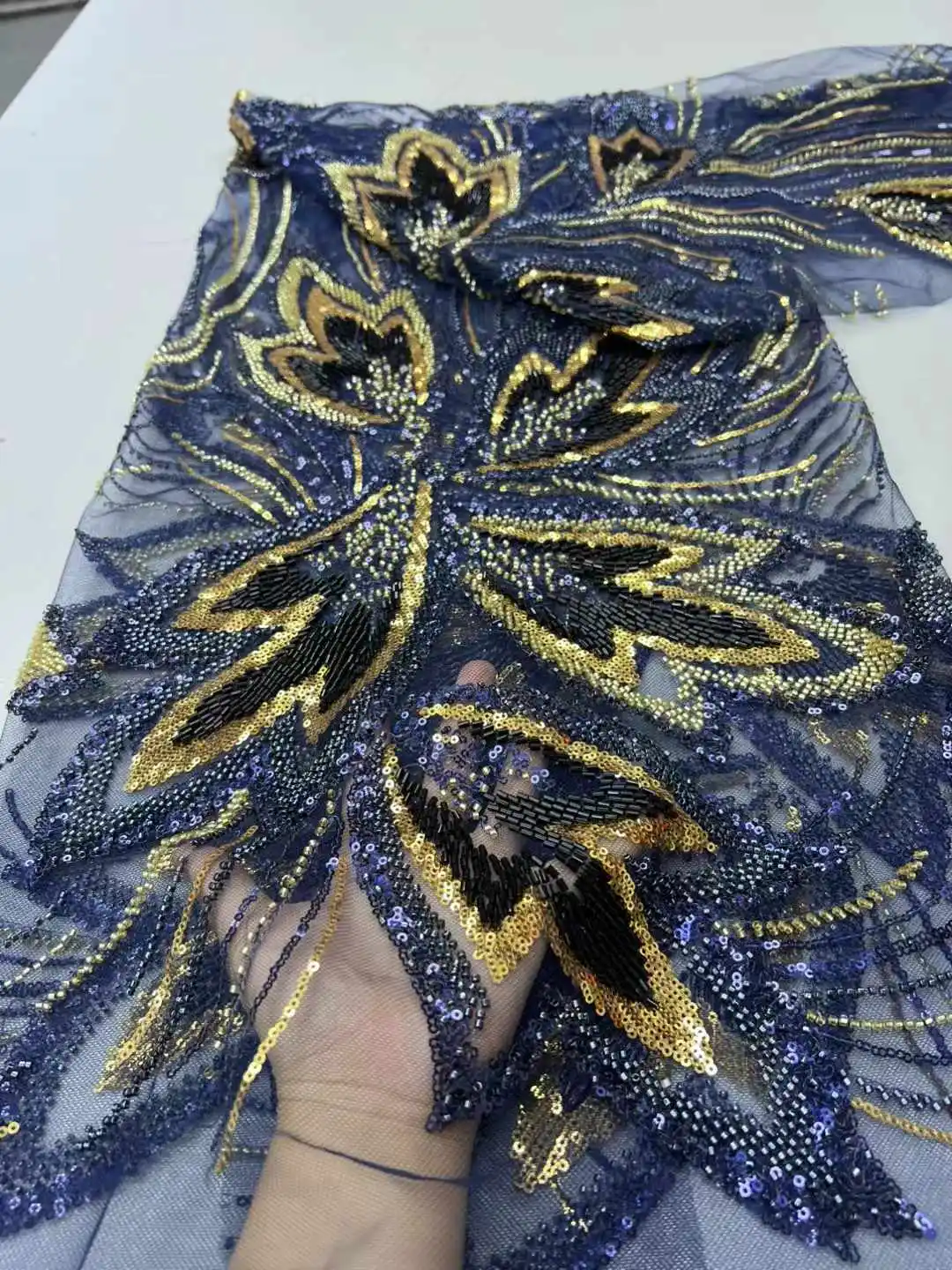 

2025 African French Nigerian High End Tulle Lace Fabric With Beads Sequins Embroiderg Mesh for Wedding Party Bride Sewing Dress