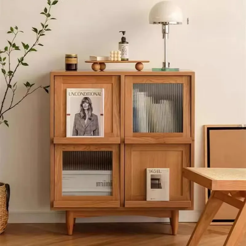 

Nordic Rattan Japanese Cabinets Solid Wood Bookcase Glass Storage Cabinets Small Pantry Szafki Do Salonu Bedroom Furniture