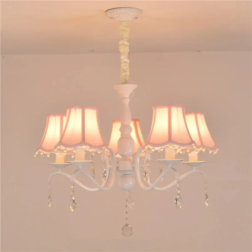 Crystal Cloth Lampshade Pendant Lamp European Retro Style Ceiling Chandelier Princess Room Living Room Hanging Lamp Home Deco