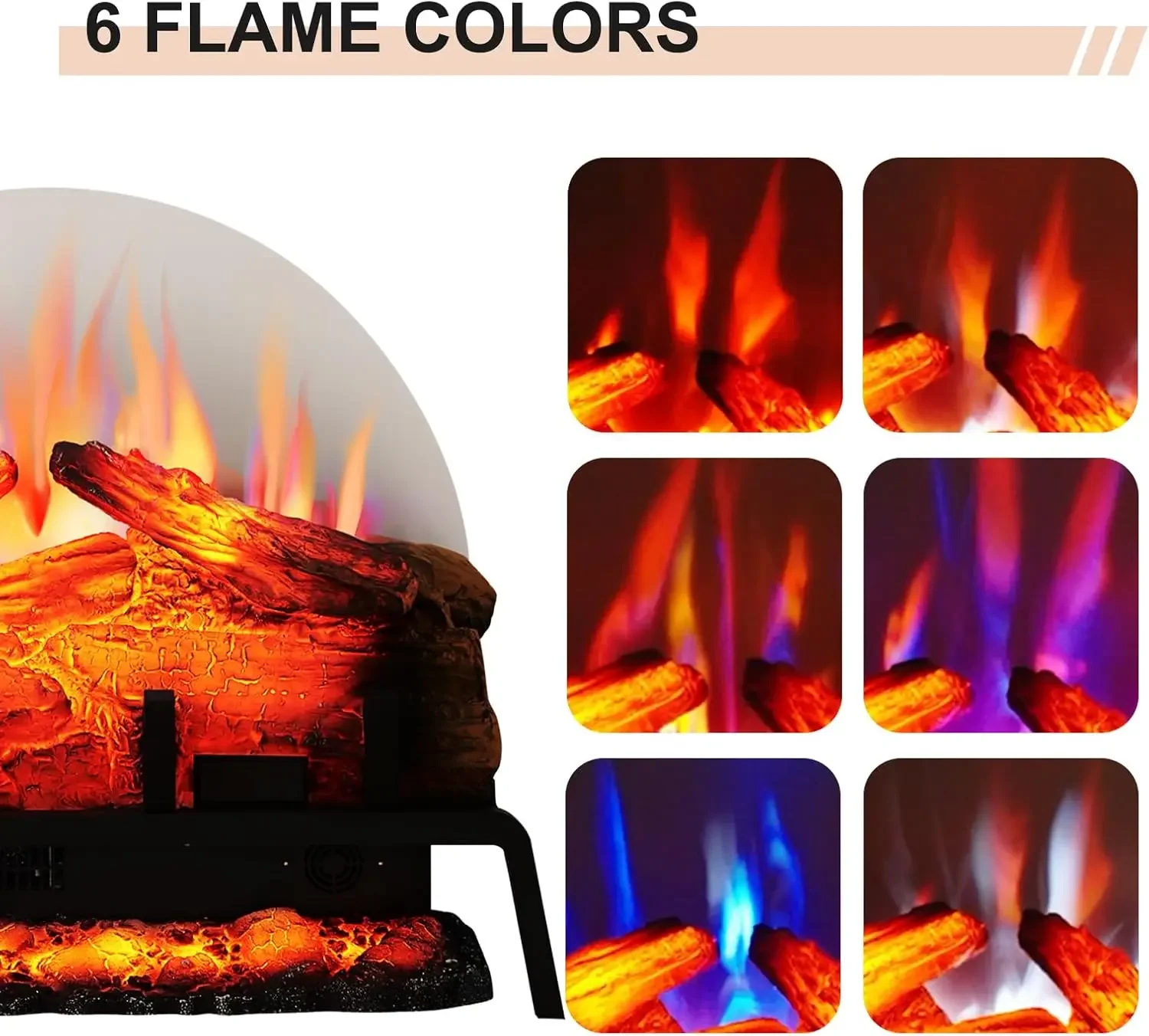 Free Standing Electric Fireplace Log Set Insert, 750W/1500W Heater, 6 Flame Colors with 5 Brightness