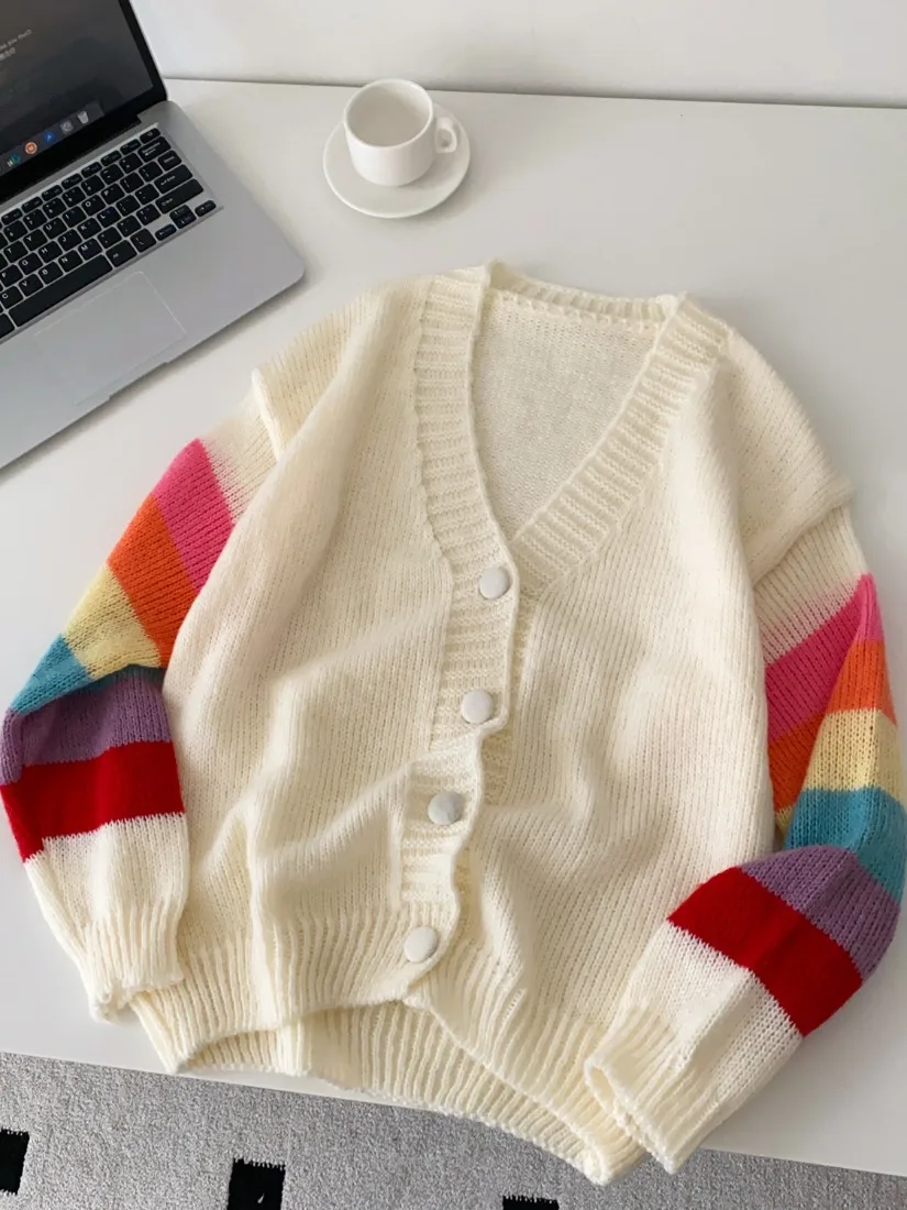 

Foamlina Women Striped Knit Sweater Loose Fit Jumper Minimalist Knitwear Elegant Petite Clothes Winter Fall Casual Sweater Coat