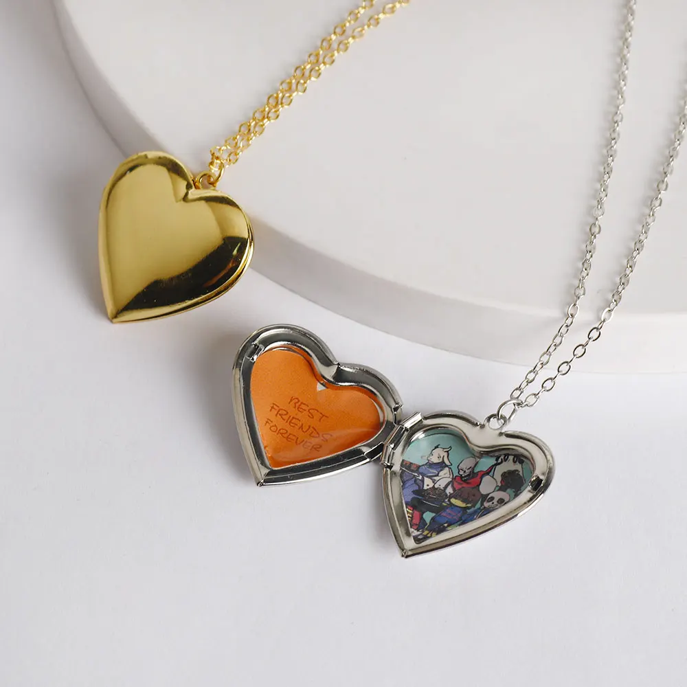 Game UNDERTALE Sans Cosplay Necklace Unisex Metal Family Photo Frame Heart Pendant Jewelry Accessories Gift
