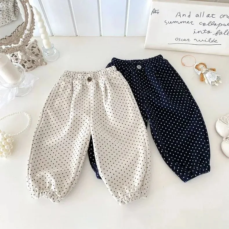 Autumn Girls' Casual Pants Baby Foreign Style Children's Polka Dot Sports Leggings Sweatpants