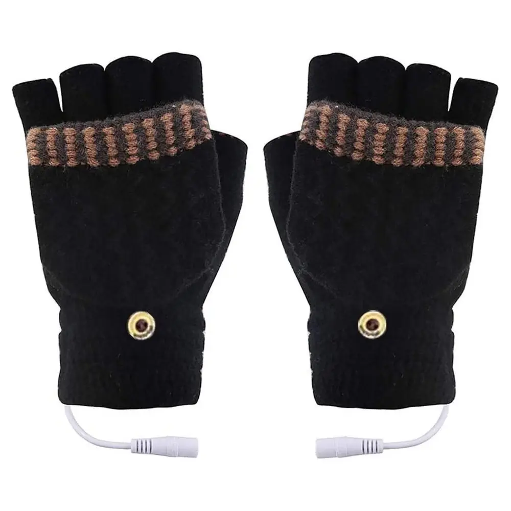 

Gift Thermal Winter Heated Gloves Half Finger Warm Electric Heated Gloves Soft Stripe Knitted Gloves for Men Women