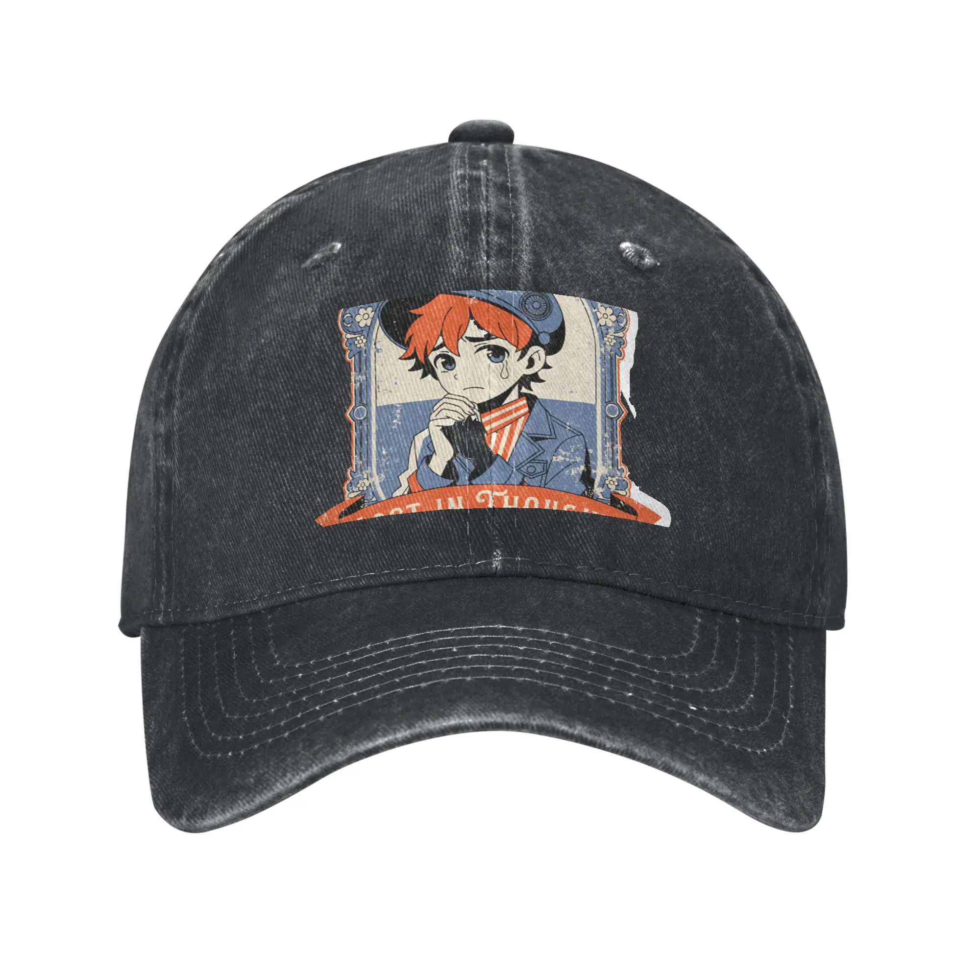 Fashion Retro Sad Anime Boy Moon Frame Sticker baseball cap  Light Vintage Cap Male