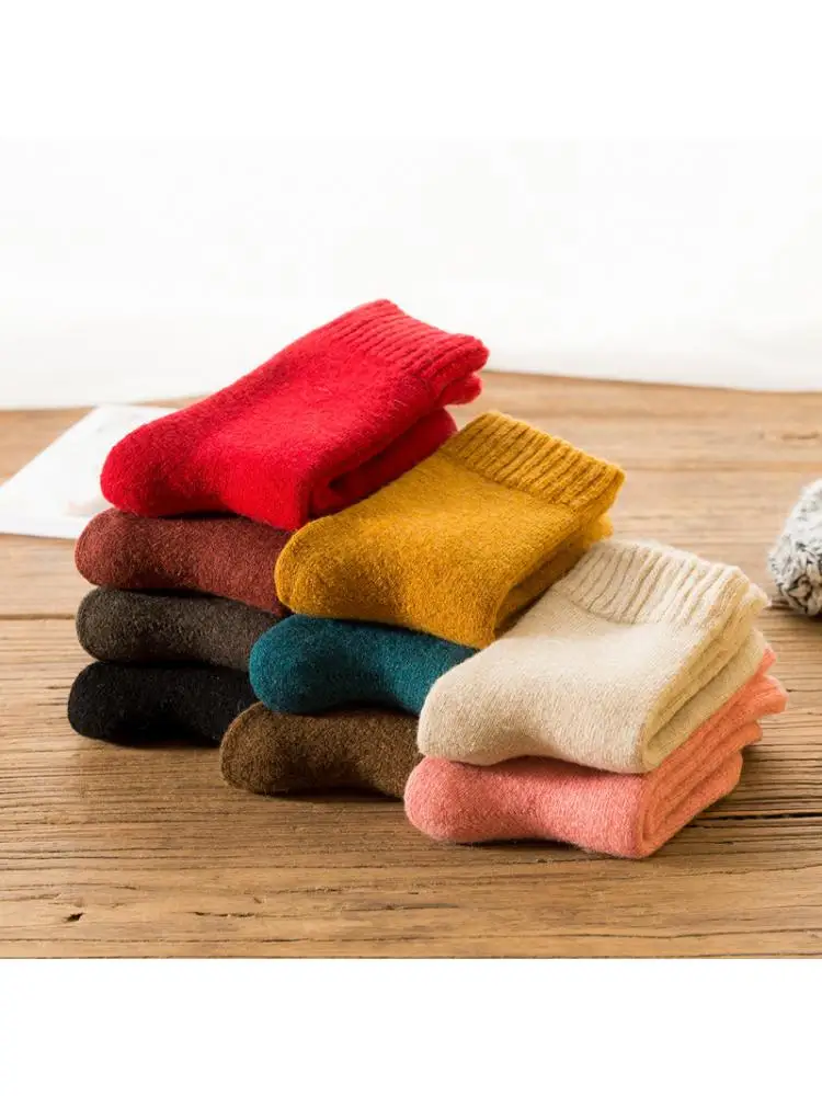 5pair/lot Random Color Candy Thickening Warm Rabbit Wool Female Socks Winter Women Christmas Gift High Quality New Design