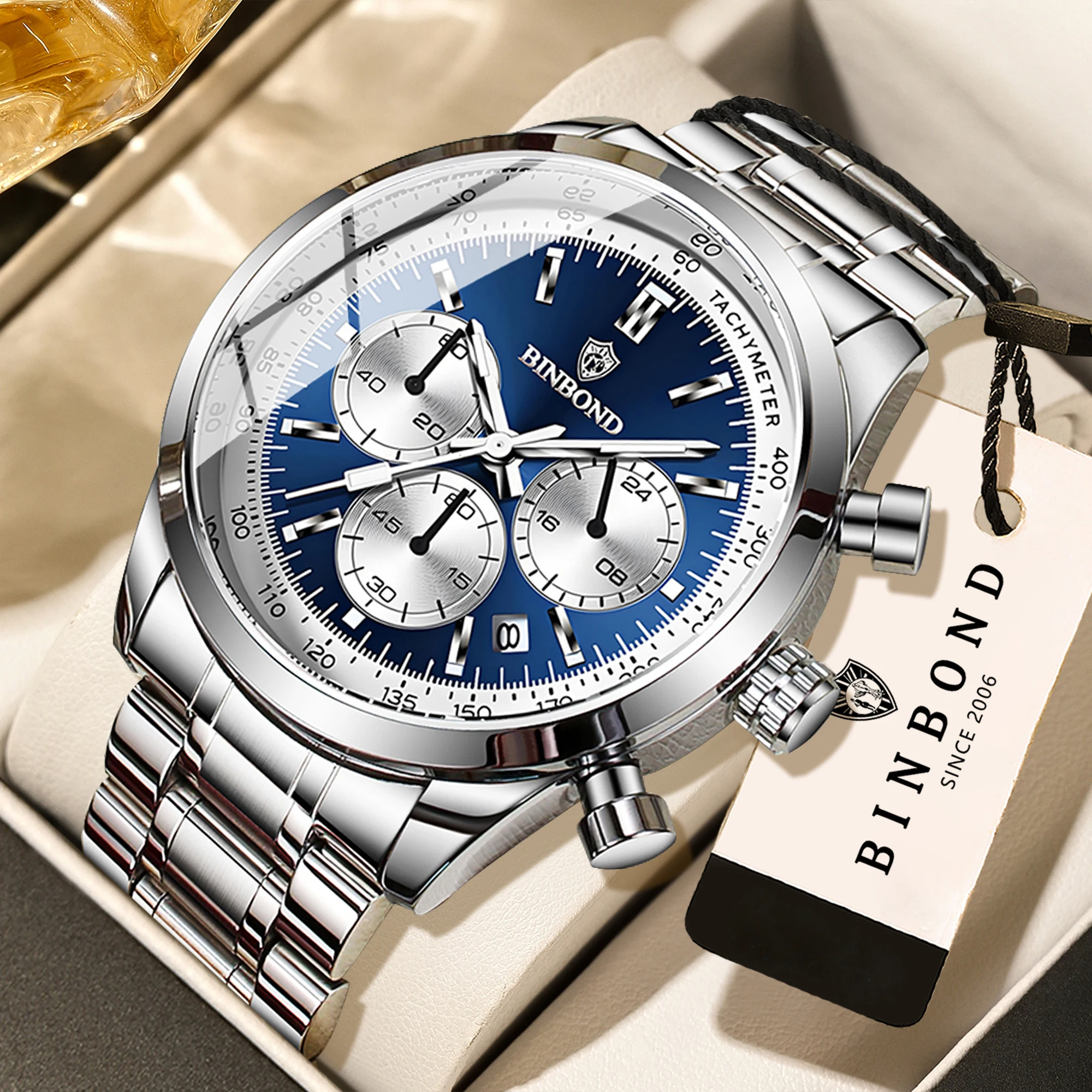BINBOND Coole Robuste Präzise Luxus-Quarzuhr für Herren Automatisches Datum Chronograph Leuchtend Wasserdicht Herrenuhr Casual Reloj