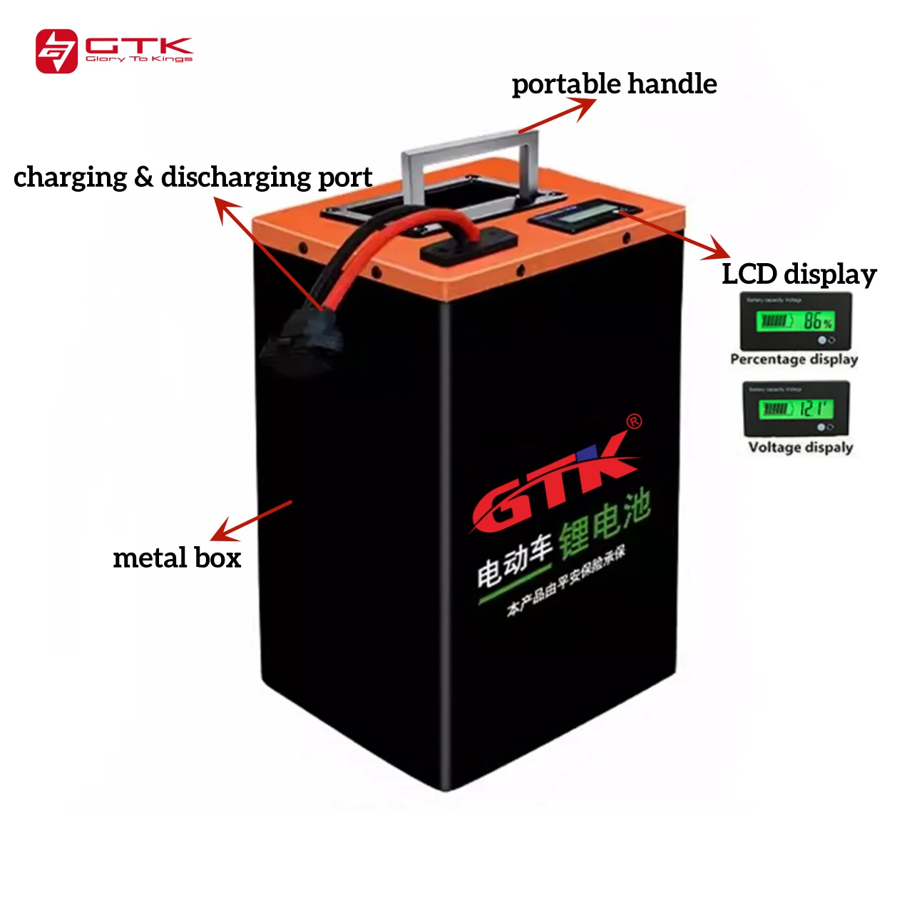 GTK 60V 30Ah Lithium Battery 40Ah 50Ah 60Ah 70Ah 80Ah 90Ah 100Ah LiFePO4 with BMS for 1.8KW 3KW Motorcycle Tricycle Two Wheeler