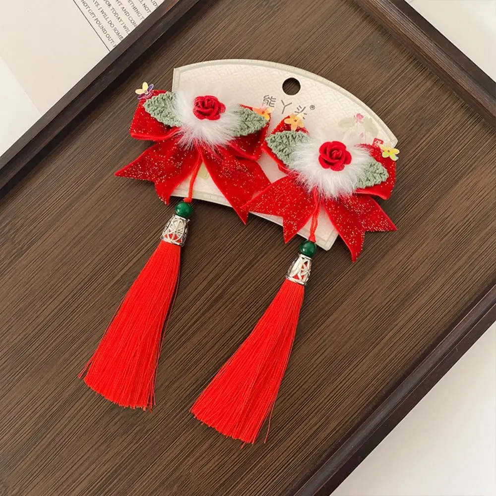Hanfu Headwear Children's New Year Hairpin Tang Suit Cute Chinese Style Red Barrettes Sweet Tassel Ancient Style Hair Clip