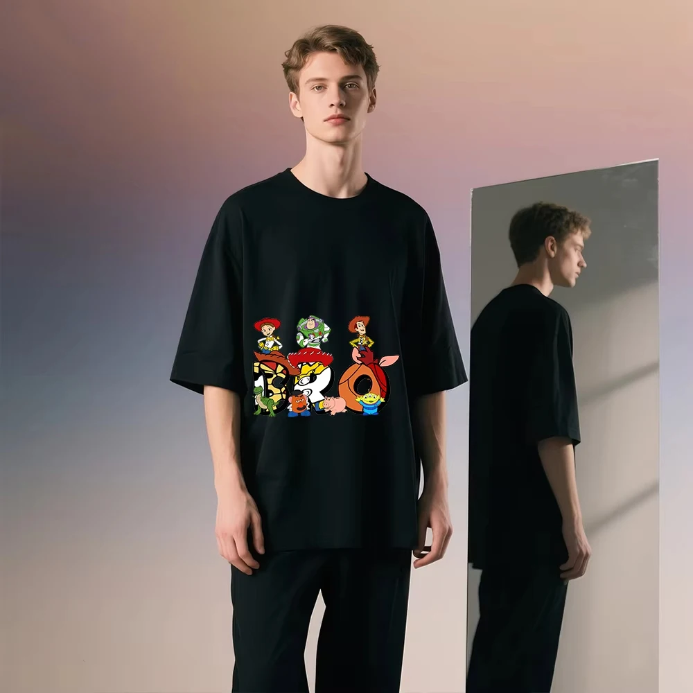 

Men Disney Brothers Toy Story Printed Cotton T-Shirt Casual High Quality Creative Sweat Absorbing Breathable Neutral T-Shirt