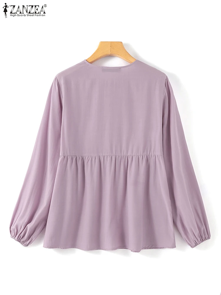 ZANZEA-Blusa holgada de estilo musulmán para mujer, camisa informal con volantes, Estilo Vintage, elegante, de gran tamaño, Eid Mubarek, para otoño