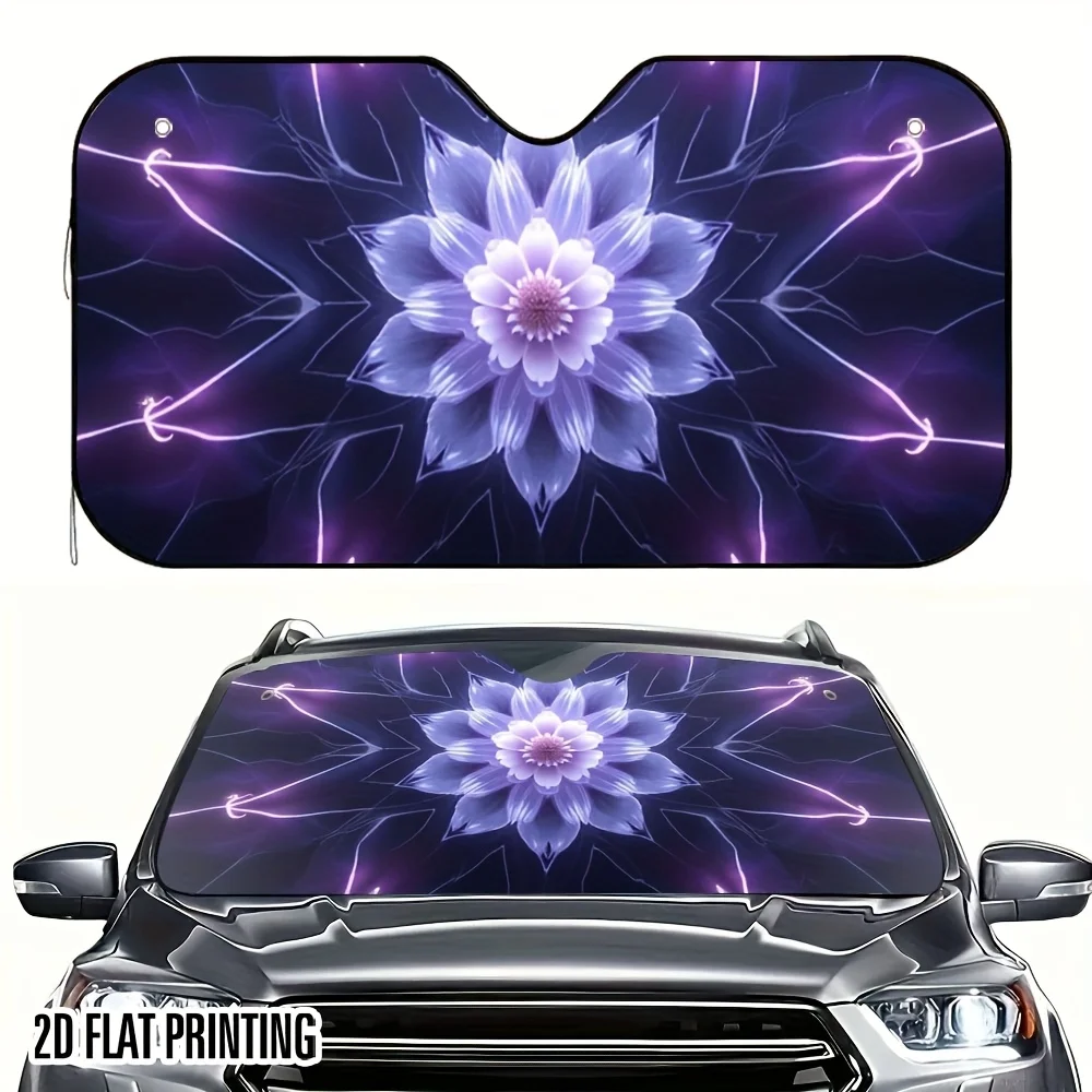 1pc Purple Mandala Car Sunshade – Stylish 2D Flat Design With Vibrant Floral Patterns, Includes 4 Suction Cups For Easy Installa