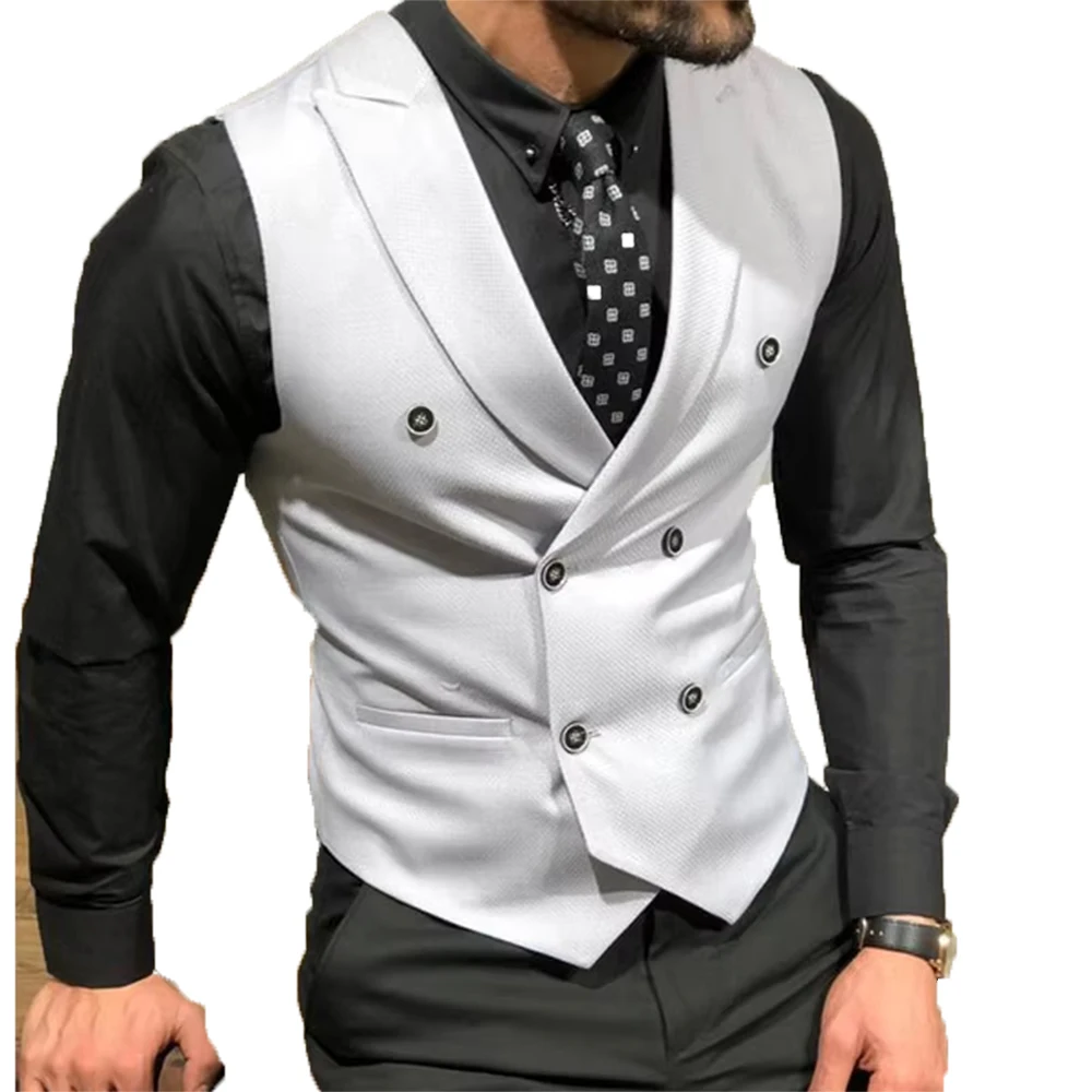 Rompi Jas Pria dengan Double Breasted Slim Fit Disesuaikan Pesta Pernikahan Acara Formal Pengantin Pria Ukuran Besar Pengiring Pria