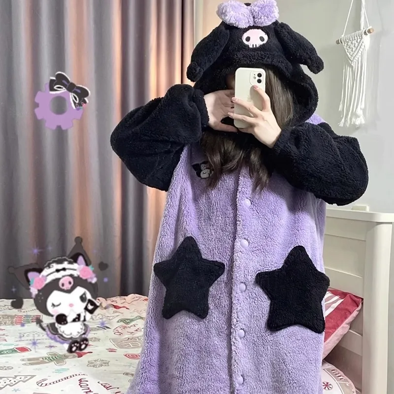 MINISO Kuromi Robes Cosplay Costumes Halloween Onesies Anime Adult Nightgown Xmas Carnival Funny Pajamas Kigurumi