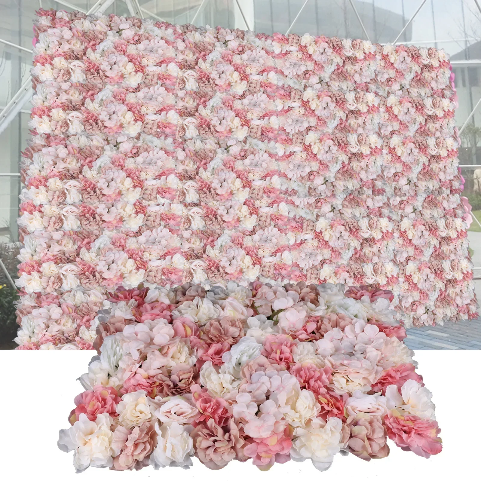 

Artificial Silk Flower Panels 6Pcs, 3D Silk Dahlias/Roses/Hydrangeas Floral Wall Panel Ideal for Wedding Party Birthday