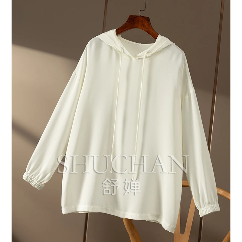 Hooded Loose Heavy Silk Long Sleeve Sweatershirt Women's 1R70 hooded streetwear women sweatshirt