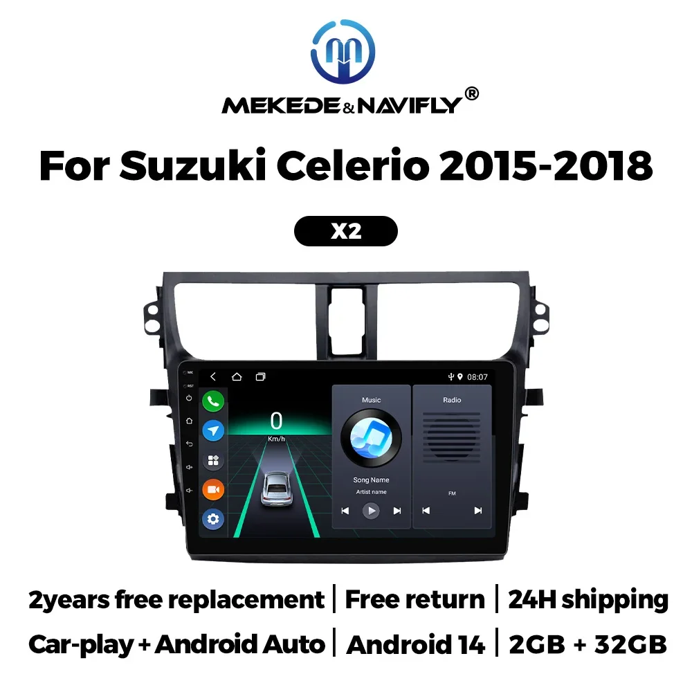 Android 14 Radio Stereo for Suzuki Celerio 2015 2016 2017 2018 Wireless CarPlay Car Multimedia Player GPS Navigation 2din No DVD