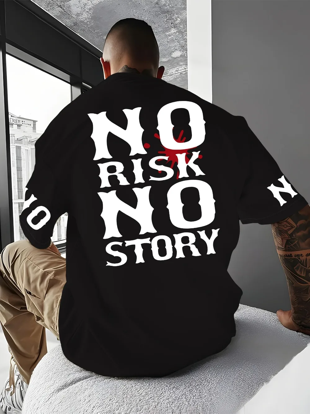 Harajuku Red Ink Dots Distressed Letters 3D Print Breatha Quick-dry Men's T-shirt Outdoor Street Fashion Parent-child Clothing
