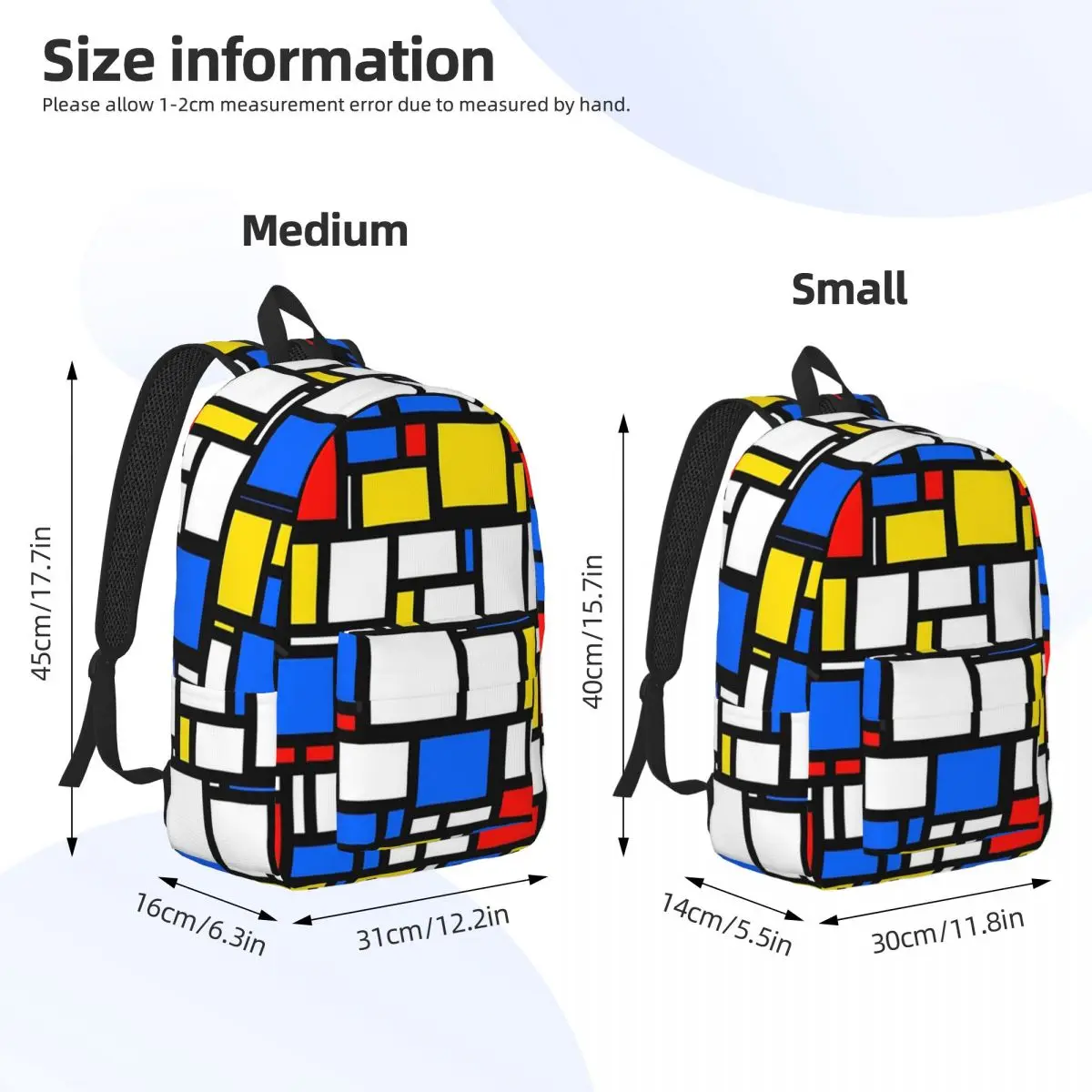 Piet Mondrian Minimalist De Stijl Modern Art Backpack Daypack Large Capacity Kids BookBag School Bag Shoulder Bags for Men Women