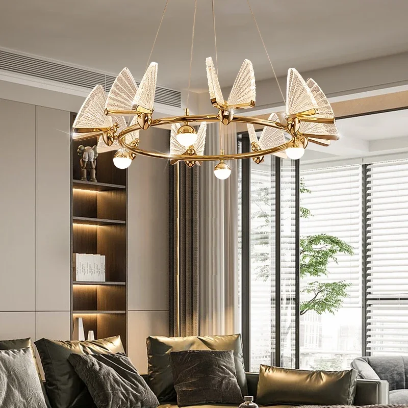 FKL Nordic Butterfly Chandelier Luxury Acrylic Wings Pendant Light Living room Bedroom Hotel Restaurant Ceiling Hanging Lamp