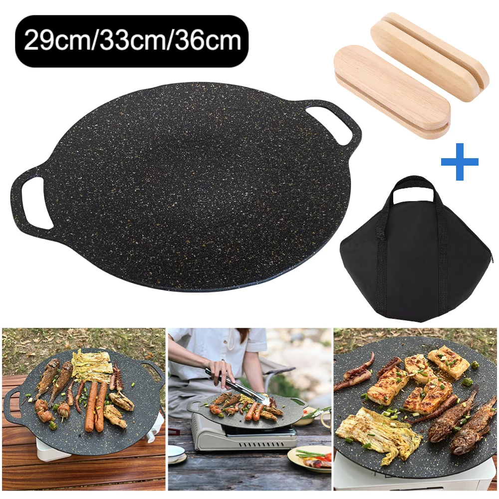 Outdoor Grill Pan Korean Roastig Frying Pan Non-stick Barbecue Plate Induction Cooker BBQ Baking Tray Camping Kitchen Bakeware