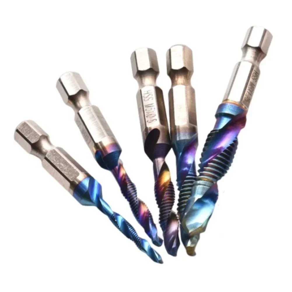 5pcs Tap Drill Bits M3-M8 1/4 Hex Shank HSS Screw Thread Metric Tap Drill Bits Machine Compound Tap For Metal Steel Wood Plastic