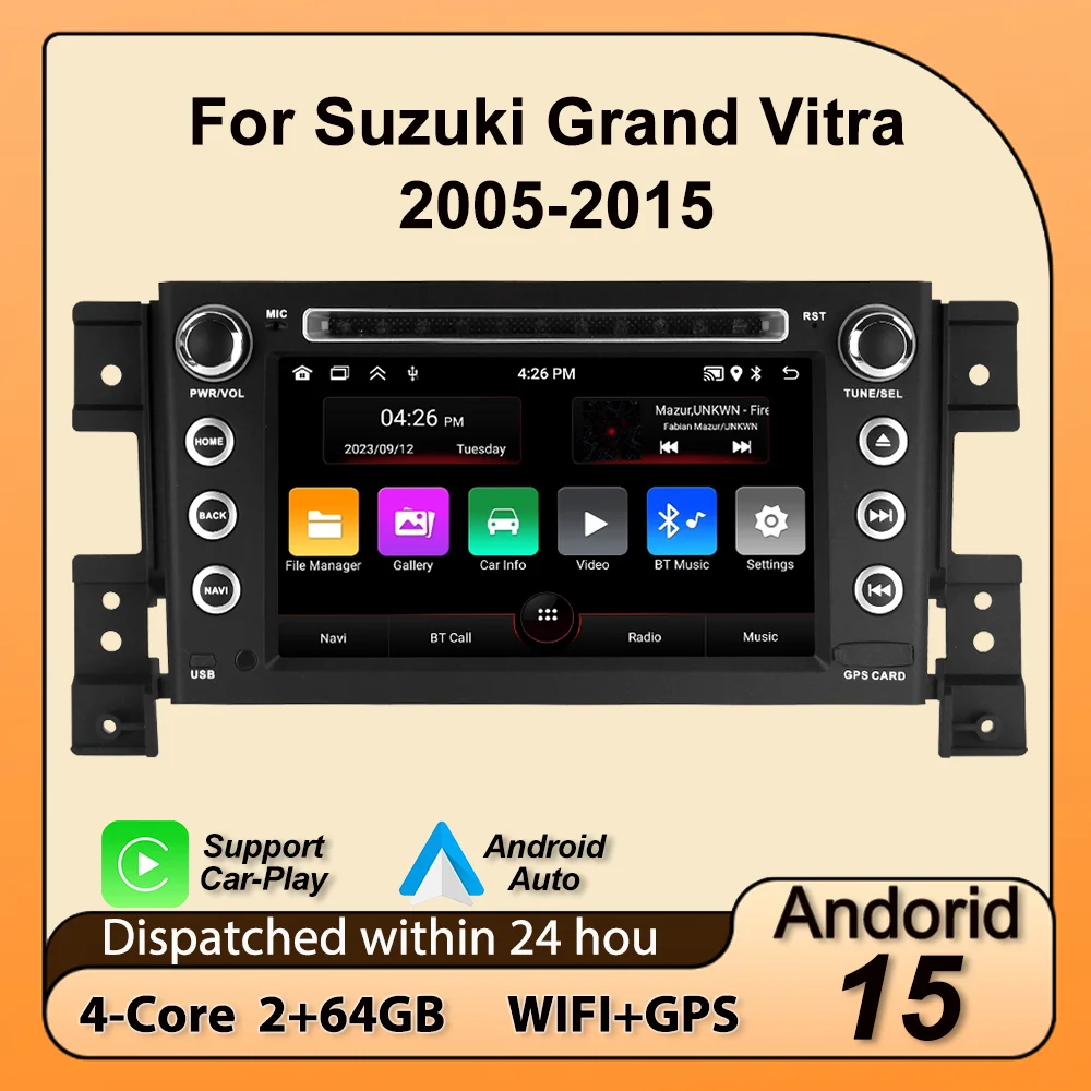 Android 15 IPS Screen Car Radio for Suzuki Grand Vitara 3 2005-2015 Carplay BT Central Multimedia Intelligent Car audio system