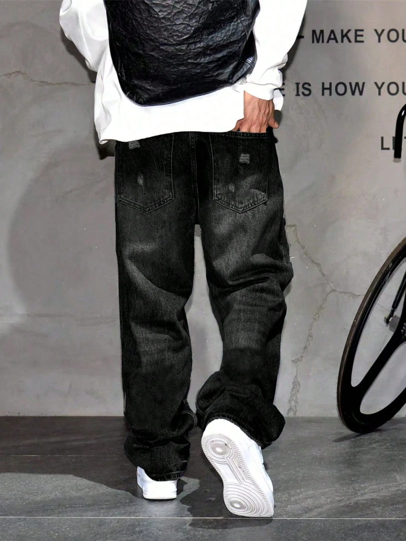 Herren American Retro Y2K Zerrissene Patch-Jeans, Lose Baggy Distressed Denim-Hosen, Hip-Hop Streetwear, Weite Freizeithosen für Männer – Detail 3