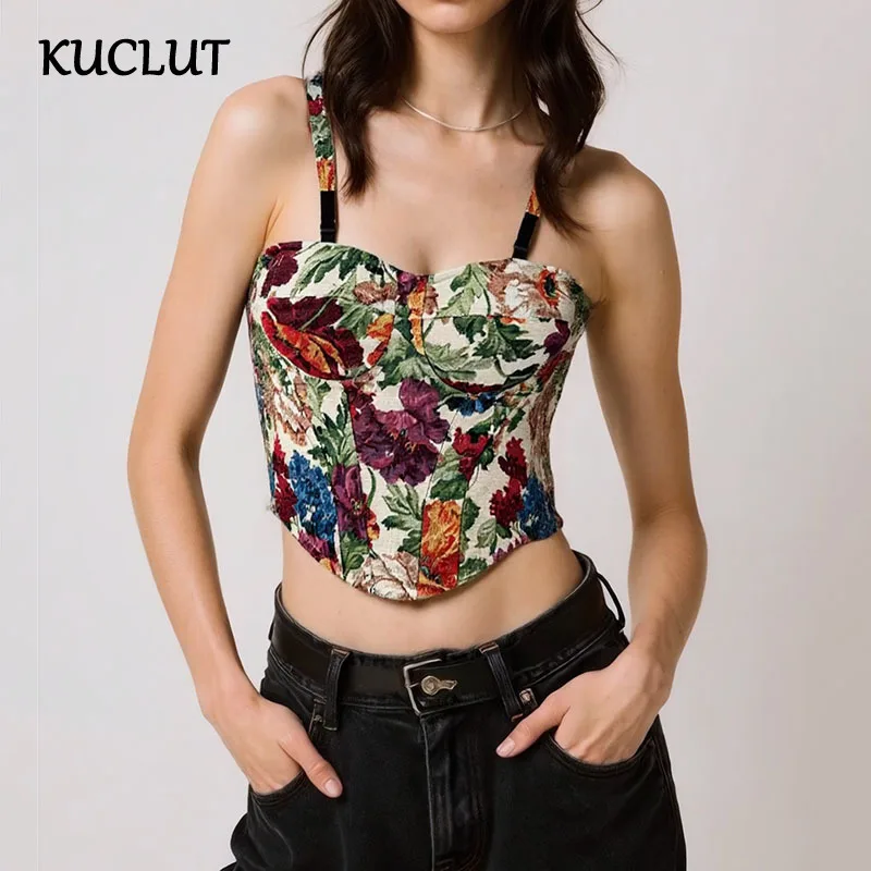 

KUCLUT Fashion Flowers Contrast Color Strapless Camisole For Women Slim Fit Backless Outwear Tank Top Female Trendy 1A292