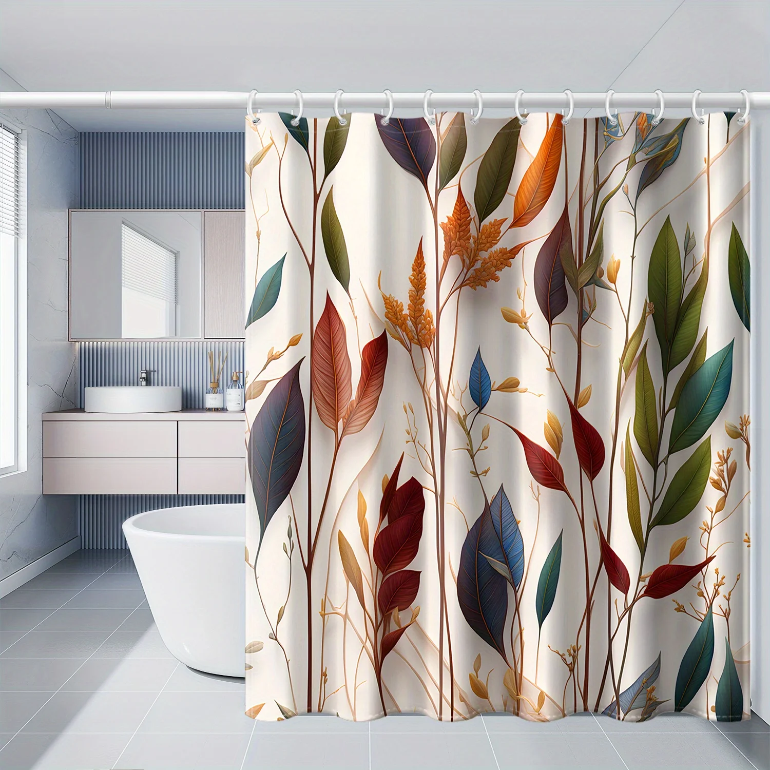 Botanical Leaf Shower Curtain Waterproof Fabric Bathroom Curtains Colorful Plant Bath Screen Divider Home Decor