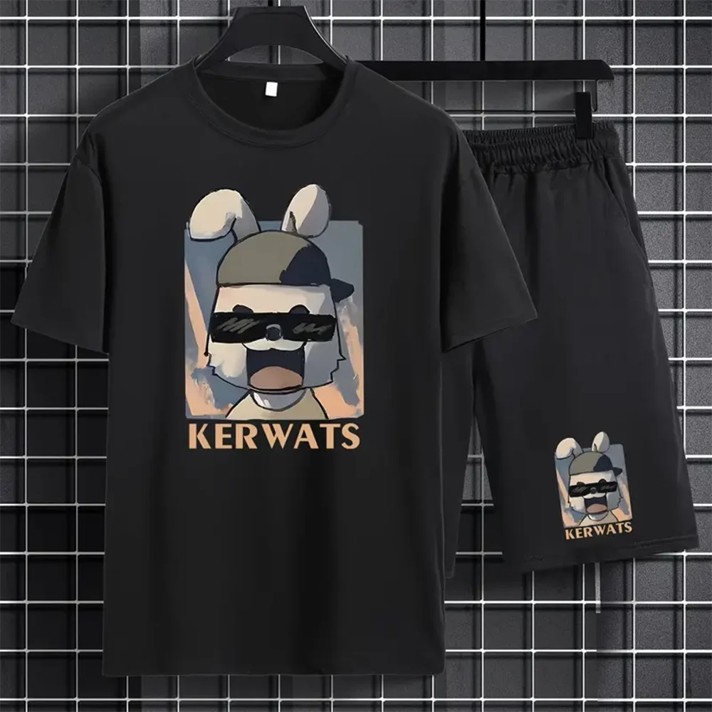 

Новая повседневная модная футболка с принтом кролика в стиле хип-хоп, шорты, костюм, мужская мода, майка, мужской модный повседневный костюм, мужская одежда