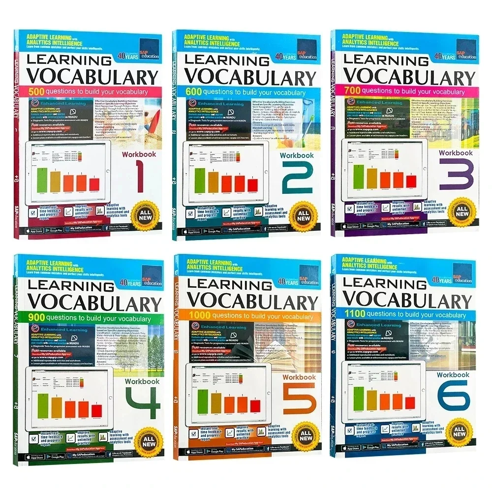 6 Books of Singapore's Vocabulary of SAP Learning Vocabulary 1-6st Grade English Books for 8-12 Years Old Educational Book