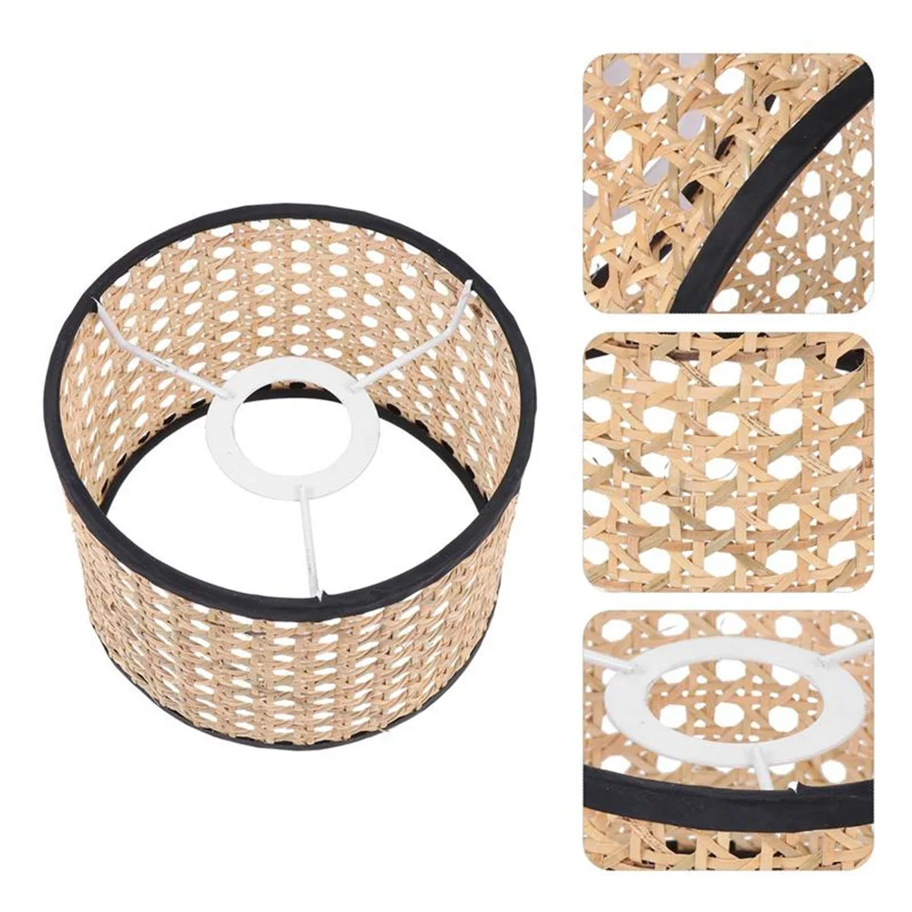 Wood color E27 Round Rattan Braided Lampshade Rustic Style Lampshade Rattan Weaving Hanging Lamp Cover Lampshade Decor