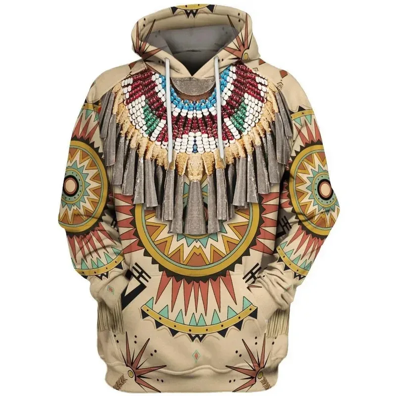 dd54Men's and 's Indian Style Hoodies 3D Print Autumn Long Sleeve Pullover Oversize Tops Sweatshirts for Women Men Costume
