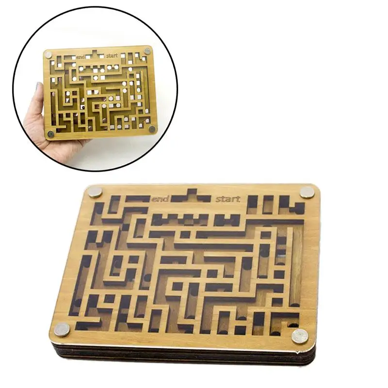 Quality Two Layers IQ Wooden Maze Brain Teaser Puzzles Game Gift for Adults Kids