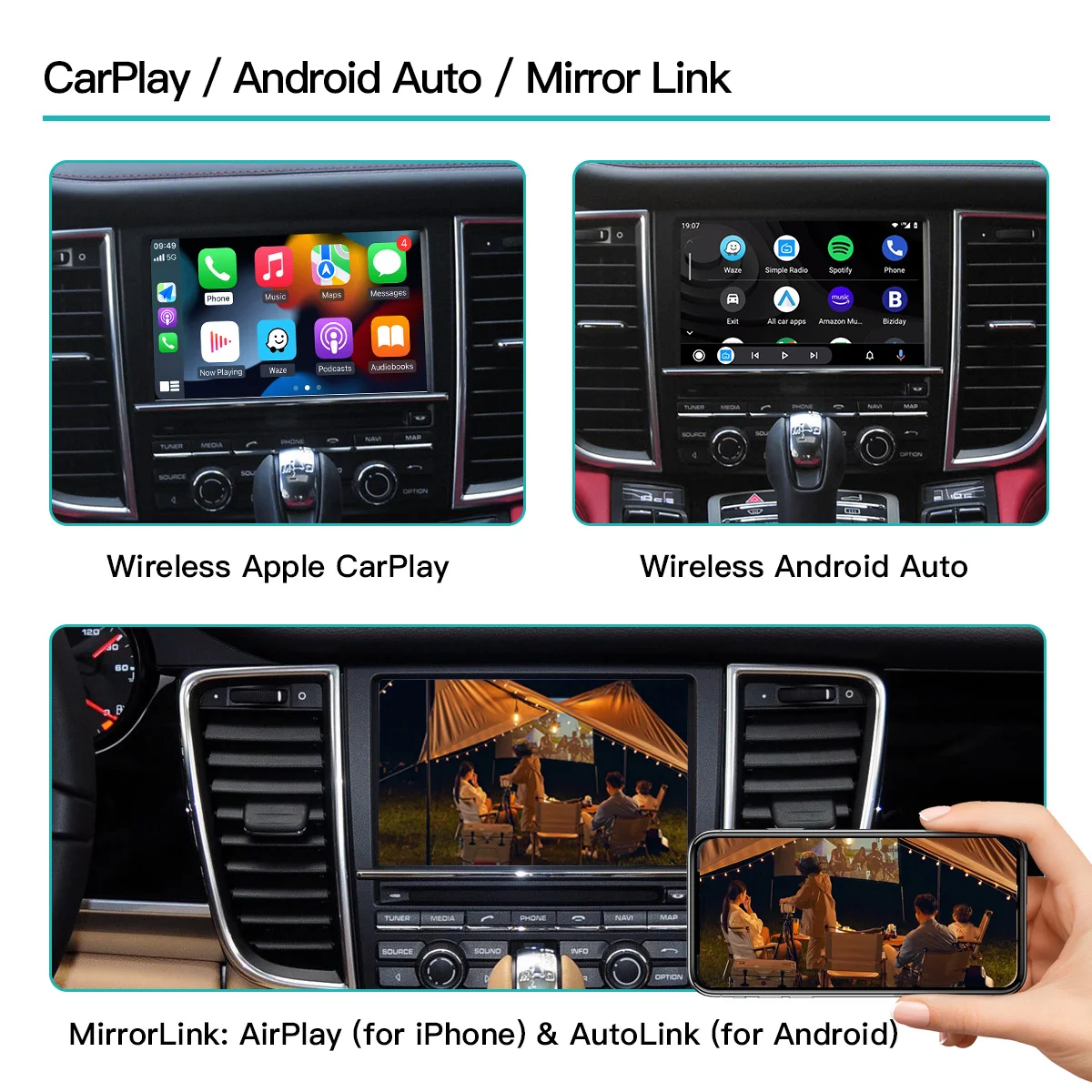Autoabc Wireless Android Auto Carplay Adapter Module Screen Mirroring For Porsche 911 PCM3.1 Cayenne Panamera Macan Airplay
