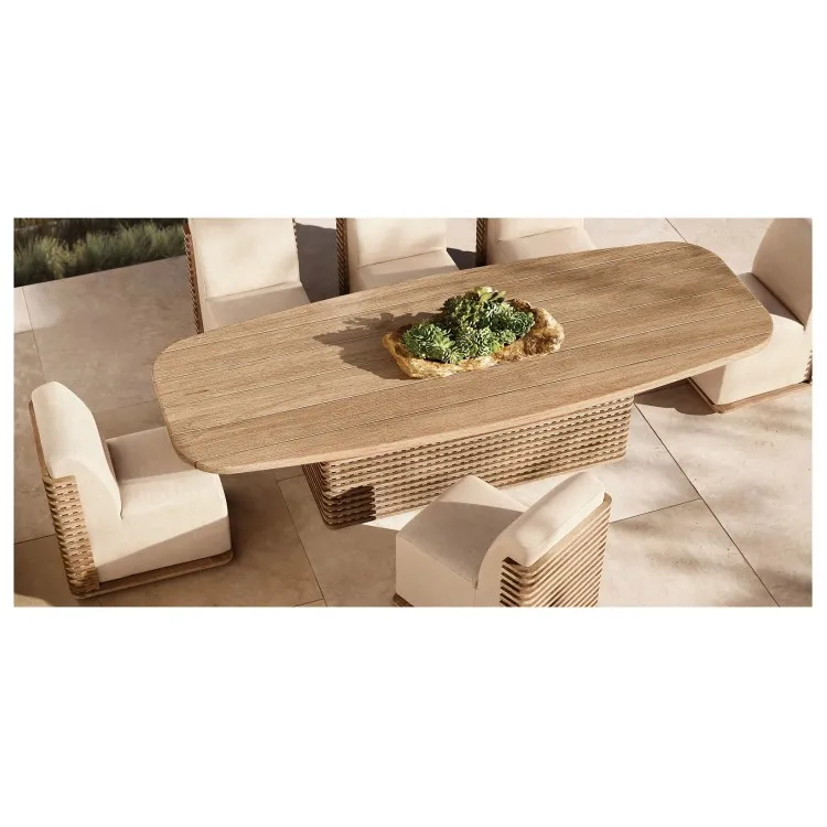 

Outdoor Balcony Furniture 6 Chairs Durable Exceptionally Weather Resistant Teak Solid Wood Dining Table Set